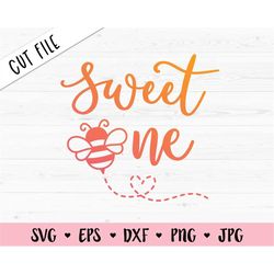 Sweet One SVG 1st First Birthday cut file Baby cute bee cutting file 1 year old Girl Birthday party Silhouette Cricut Vi