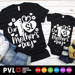 Our First Mother's Day Svg, Happy Mother's Day Cut Files, Mommy & Me Svg, Dxf, Eps, Png, New Mom and Baby Svg, Girl, Boy