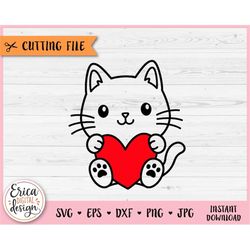 Cat with heart SVG Cute baby cat outline cut file for Cricut Silhouette Kitten Pets Animal Kids Valentine Baby shower La