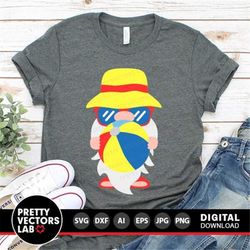 Summer Gnome Svg, Beach Gnome Cut Files, Gnome with Beach Ball Svg, Dxf, Eps, Png, Summer Shirt Design, Vacation Clipart