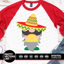 Cinco de Mayo Gnome Svg, Funny Gnome with Taco Svg, Fiesta Cut File, Mexican Hat Svg, Gnome Svg Dxf Eps Png, Kids Clipar