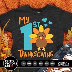 My 1st Thanksgiving Svg, Boy Turkey Svg, Boys Thanksgiving Svg, Dxf, Eps, Png, Baby Cut Files, Fall Svg, Newborn Clipart