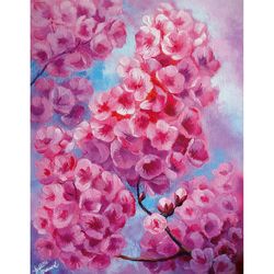 pink sakura cherry blossom wall art original acrylic painting on canvas pink flower art floral on canvas gift home decor