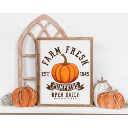 Farm Fresh Pumpkins Png, Farmhouse Fall Season Png, Autumn Harvest Clipart Digital Rustic Autumn Sign Design Organic Pum