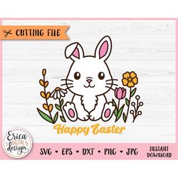 bunny among flowers svg layered cut file for cricut silhouette cute rabbit happy easter spring baby animal clipart kids