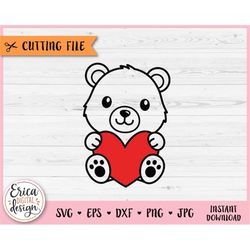 bear with heart svg cute baby bear outline cut file for cricut silhouette woodland forest animal kids valentine baby sho