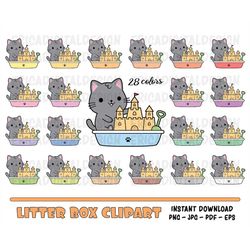 Cat litter box clipart Cute cat sand box digital clip art Funny cat printable stickers Planner Cleaning reminder Kawaii