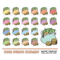 Coin Purse clipart Saving money clip art Financial clip art Payday Dollars Budget icon Printable stickers Planner suppli