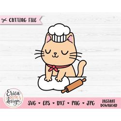 Kneading cat SVG layered cut file for Cricut Silhouette Funny cat making bread Chef Kitchen Baking Clipart Apron design