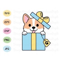 Corgi gift box SVG cut file Kawaii funny dog vector Cutting file EPS DXF Silhouette Studio Cricut Design Space Commercia