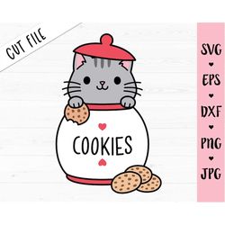 Cat in Cookie Jar SVG Cute Christmas cut file Cat lovers gift Funny kitty Winter Holiday shirt Baby bodysuit Silhouette