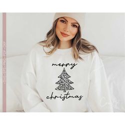Merry Christmas SVG, Leopard Pine Tree Svg, Happy New Year 2023 Svg Cut File T Shirt, Sweatshirt Design Silhouette Eps D