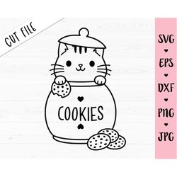 Cat in Cookie Jar SVG Outline cut file Christmas decor Cat lover Funny Cute kitty Baby Holiday shirt Silhouette Cricut V