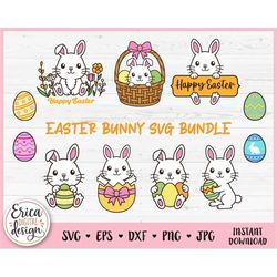 Easter Bunny SVG Bundle Cute Rabbit Easter Eggs Layered cut file for Cricut Silhouette Happy Easter Clipart Spring Kids