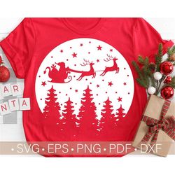 Merry Christmas Svg, Santa Sleigh Svg, Christmas Scene Svg, Reindeer SVG,Winter SVG Cricut - Cut Silhouette File Sublima
