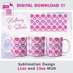 Trendy Pink 3D Inflated Puff Pattern - Barbie Style - 11oz 15oz MUG - Digital Mug Wrap