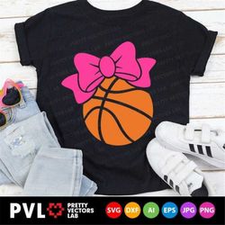 Basketball with Bow Svg, Basketball Svg, Dxf, Eps, Png, Girls Basketball Cut Files, Cheer Sister Shirt Svg, Proud Sister
