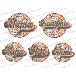 Bundle Floral Mama Gigi Mimi Nana PNG, Retro Mama Png, Groovy Boho Sublimation, Mom Png, Mama Shirt Design, Mother's Day
