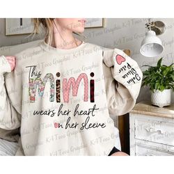 Personalized This Mimi Wears Her Heart On Her Sleeve PNG, Custom Grandma Shirt Png, Mother's Day Png, Mama Cursive, Add