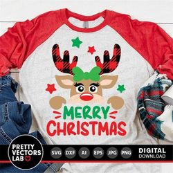 Merry Christmas Svg, Buffalo Plaid Reindeer Svg, Girl Reindeer Svg, Dxf, Eps, Png, Kids Cut Files, Xmas Svg, Deer Clipar