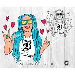 Karol G SVG, La Bichota, Karol G Sunglasses Blue Hair PNG, SVG, eps Files, Cricut, Digital download, vector art cut cutt