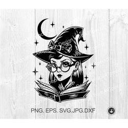 Witch with book svg,Sky witch svg png dxf jpg Witchcraft witch svg,spellbook svg,Gothic witch svg,Instant Download,pagan