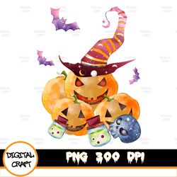 Halloween Pumpkins Watercolor Clipart, Watercolor halloween pumpkins clipart, pumpkins PNG, witch hats, instant download