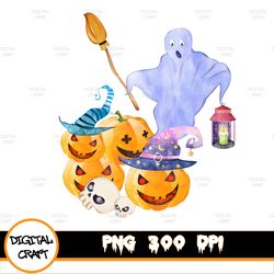 Halloween Pumpkins and Ghost, Halloween Pumpkin, Handpainted watercolor, digital clipart INSTANT DOWNLOAD