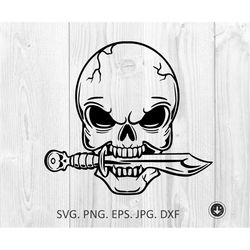 Skull with knife in teeth,dagger.Saber knife teeth,Octopus tentacles svg,Anchor svg,Pirate svg,Pirate hat svg,Skull svg,