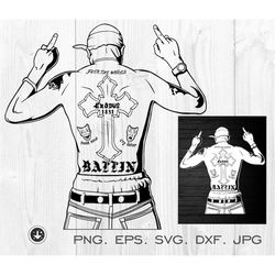 Tupac back tattoo svg 2PAC svg Rapper Tupac svg, Tupac Shakur svg, Tupac Shakur Portrait svg Hiphop SVG, png, dxf Cricut