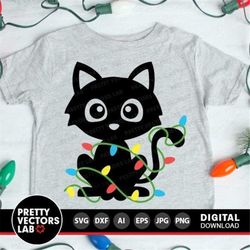 Christmas Cat Svg, Funny Cat Svg, Christmas Lights Cut Files, Funny Holiday Svg Dxf Eps Png, Kids Shirt Design, Baby Svg