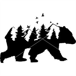 mountain bear silhouette svg, bear mountain svg, mountain svg for cricut, landscape svg, night sky svg, bear silhouette
