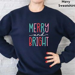 Merry and Bright Christmas Shirt, Women Christmas Shirt, Graphic Shirt, Cute Retro Shirt For Women, Christmas Shirt Gift