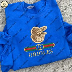 MLB Baltimore Orioles Embroidered Shirt, MLB Orioles Gucci Embroidery, Embroidered Hoodie, MLB Logo Sweatshirt
