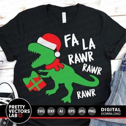 Christmas Dinosaur Svg, Fa La Rawr Svg, Santa T-Rex Svg, Kids Holiday Svg Dxf Eps Png, Funny Xmas Dino Cut Files, Winter