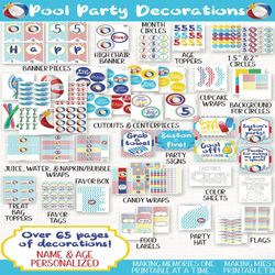 Pool Party Water Bottle Labels, Pool Party Drink Labels, Pool Birthday Party Decorations, Pool Water Wraps, Beach Ball