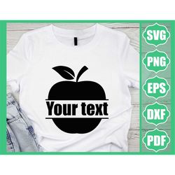 School Apple SVG, Apple Monogram Cut File, Apple Clipart Silhouette, Apple Name SVG, Apple Png, Split Apple