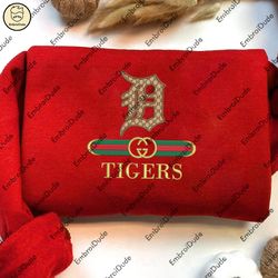 MLB Detroit Tigers Embroidered Shirt, MLB Tigers Gucci Embroidery, Embroidered Hoodie, MLB Logo Sweatshirt