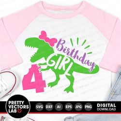 Dinosaur Birthday Girl Svg, Four Rex Svg, 4th Birthday Svg, Dxf, Eps, Png, Fourth Birthday Cut Files, T-Rex Shirt Design