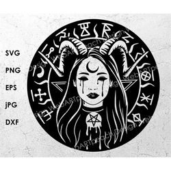 Pagan SVG, Witch SVG, Magic girl  SVG, Witchcraft svg png dxf eps, horn svg, gothic svg, pdf cricut cutting file, png, d