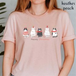 Meowy Christmas T-Shirt, Happy Cat Year Shirt, Funny Christmas Cat Shirt, Cat Christmas tee ,Cats V-Neck Shirt,Cat Lover