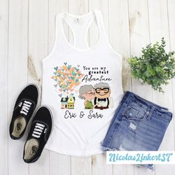 personalized carl and ellie tank top, you're my greatest adventure, disney couple tanks, up house balloons, matching dis