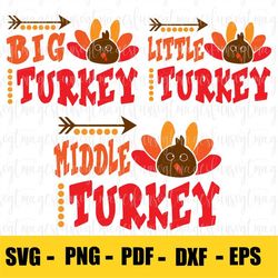 Big Turkey, Middle Turkey, Little Turkey, Thanksgiving svg, Matching Thanksgiving, Matching Siblings Thanksgiving, Kids
