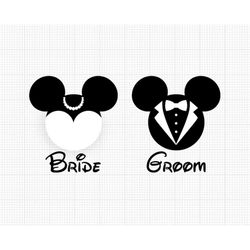 Bride Groom, Mickey Minnie Mouse Ears Head, Wedding, Svg and Png Formats, Cut, Cricut, Silhouette, Instant Download