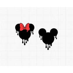 Drip, Mickey Minnie Mouse, Ears Head Bow, Blood, Dripping, Halloween, Svg and Png Formats, Cut, Cricut, Silhouette, Inst
