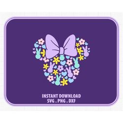 Easter, Minnie Mouse, Ears Head Bow, Bunny, Daisy Flower,  Svg Png Dxf Formats, Cut, Cricut, Silhouette