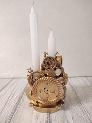 Exquisite Handmade Steampunk Souvenir Candle Holder with Gold Plating - Large Metal Decorative Gift