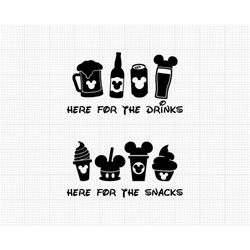 Here for the Drinks, Snacks, Couple Mickey Minnie Mouse, Ears Head, Svg and Png Formats, Cut, Cricut, Silhouette, Instan