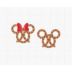 Pretzel, Snack, Christmas 2023, Mickey Minnie Mouse, Ears Head, Couple, Matching, Svg and Png Formats, Cut, Cricut, Silh