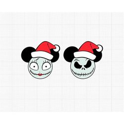 Christmas, Jack and Sally, Santa Hat, Mickey Minnie Mouse, Couple, Matching, Svg and Png Formats, Cut, Cricut, Silhouett